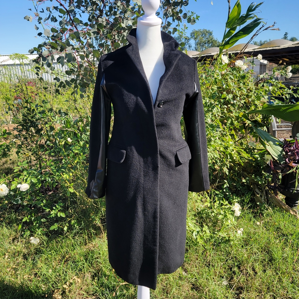 Katayone Adeli Black Wool Blend Classy Trench Coat Jacket 2 xs